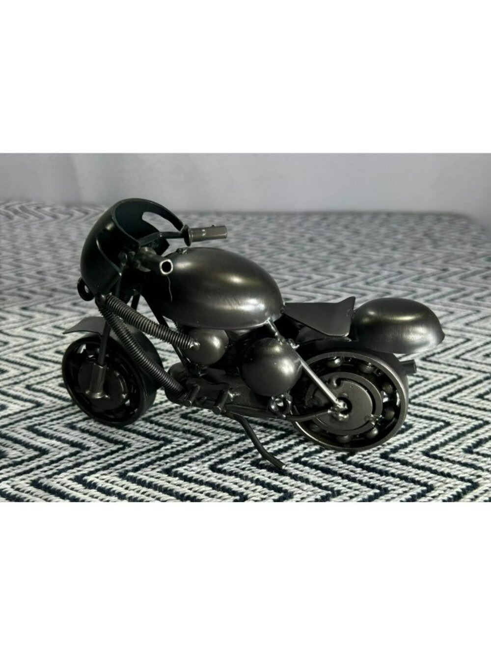 Unique Scrap Metal Black Motorcycle Miniature Desk Decor Model - Picture 6 of 7